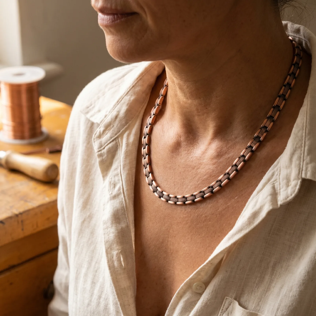 Ines Kupferkette - Damenkette aus 99,9% reinem Kupfer mit Meshglied-Detail