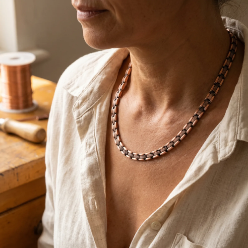 Ines Kupferkette - Damenkette aus 99,9% reinem Kupfer mit Meshglied-Detail